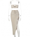  Hirigin Velvet  Strapless Crop Tube Top High Waist Slit Maxi Dress 2 P