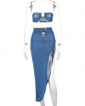  Hirigin Velvet  Strapless Crop Tube Top High Waist Slit Maxi Dress 2 P
