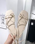 Sandálias femininas gladiador bico redondo sapatos de banda estreita sólida slip on Pu C