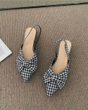  2022 Womens Sandals Fashion Butterfly Knot Gingham Pointed Toe Sandal