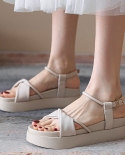  2022 Ankle Strap Buckle Platform Sandals Women Roman Flat Thick Bottom