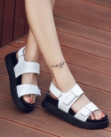  2022 Genuine Leather Open Toe Platform Sandals Strappy Flat Ladies Foo