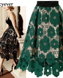  Jmprs Elegant Lace Women Midi Skirt Summer Vintage Solid A Line High W