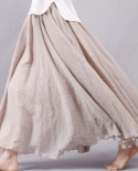 Saia maxi de linho feminina Jmprs elegante cintura alta de algodão linha de verão