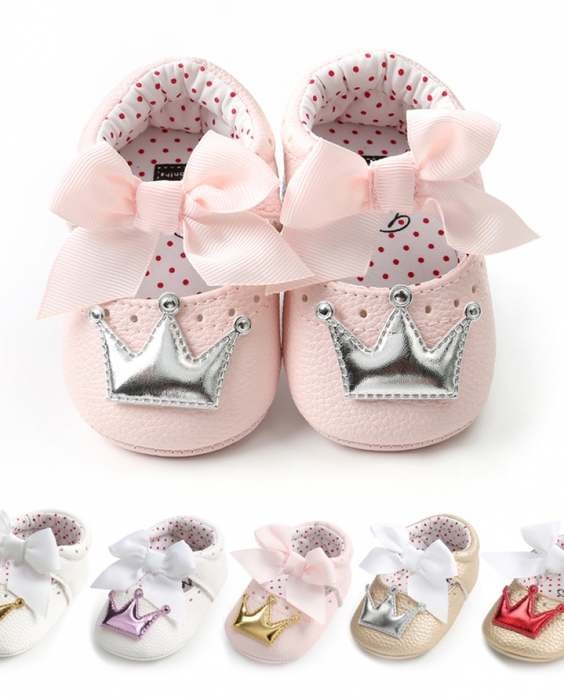 נעלי תינוק ילדה נסיכה בלינג כתר קשת לפעוט סוליית גומי pu סוליית אנטי החלקה הליכונים ראשונים נעלי עריסה לתינוק בן יומו