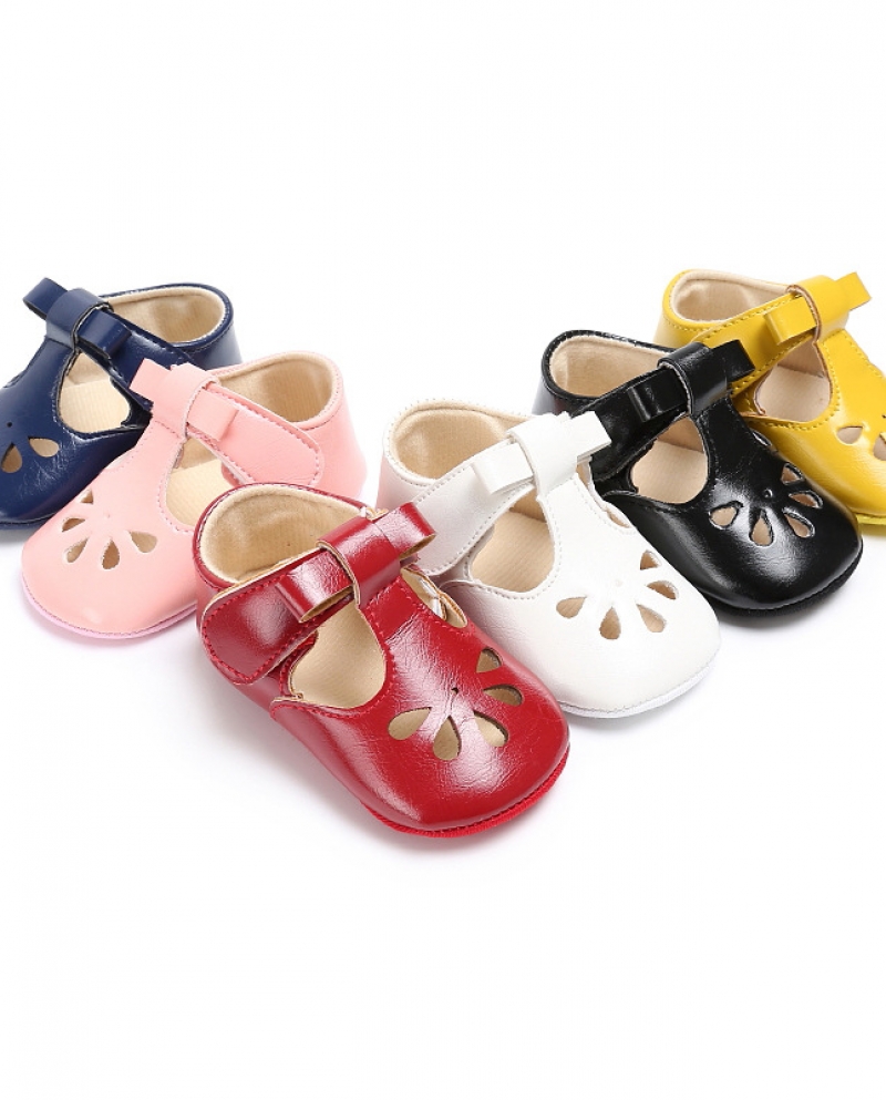  Baby Girl Shoes Pink Bowknot Breathable Pu Rubber Sole Non Slip Newbor