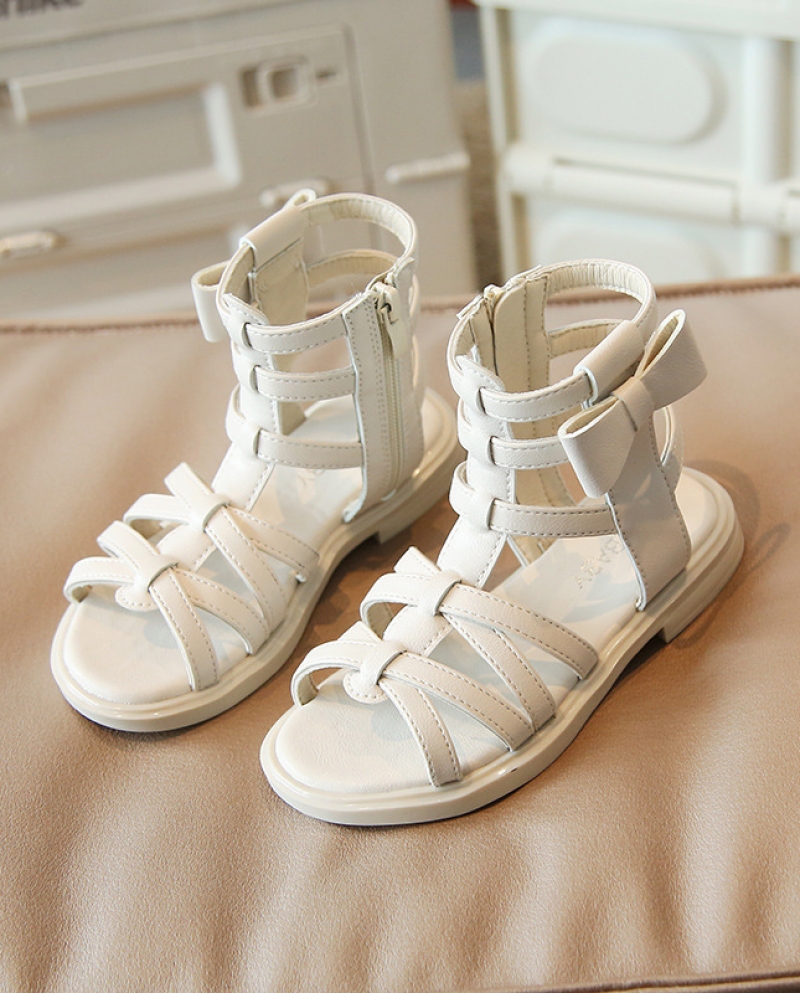נעלי ילדים רומיות קשת צד חלולה סנדלי נסיכה מתוקים פשוטים 2022 קיץ חדש לילדים רוכסן הכל מתאים נעלי בנות