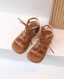 Sandálias romanas para crianças meninas cor sólida com cadarço 2022 verão novo tudo