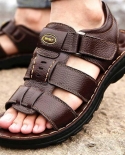  Men Genuine Leather Sandals Summer Men Shoes Opentoed Slippers Soft Sa