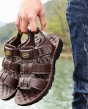  Men Genuine Leather Sandals Summer Men Shoes Opentoed Slippers Soft Sa
