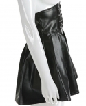  Women  Skirtscriss Cross Bandage High Waist Skirts Gothic Pu Leather F