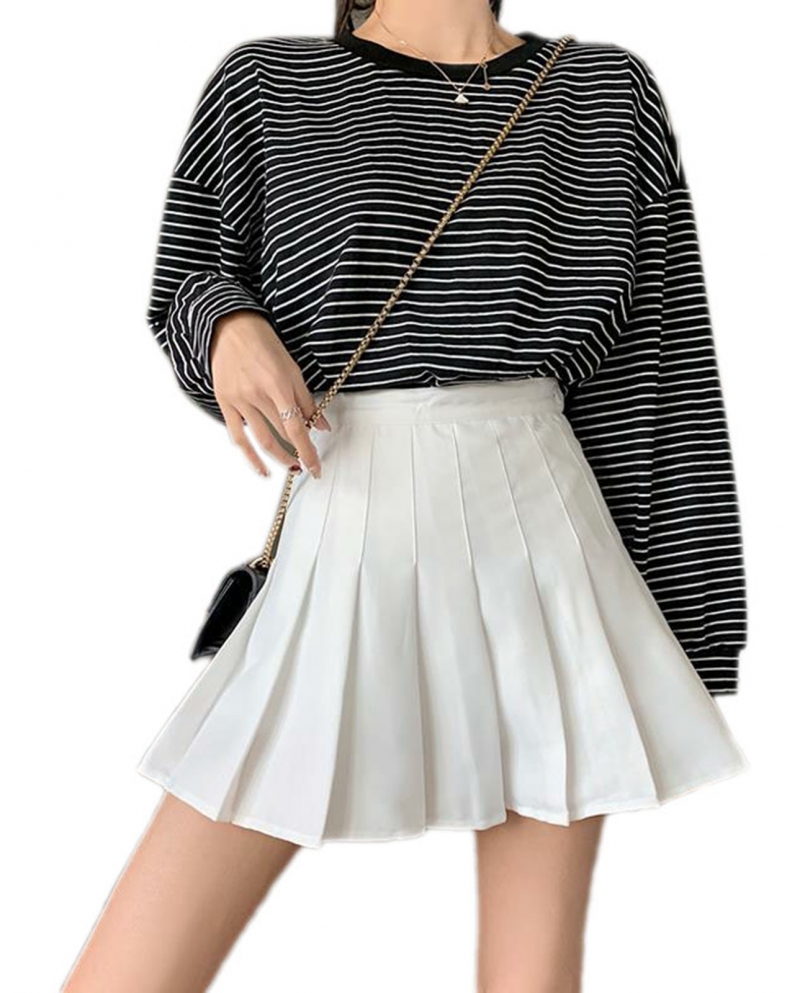  Sweet Solid Color High Waist Pleated Skirts Women Girls Flared A Line 