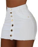  Women High Waist Bodycon Skirt Summer Buttons Denim Short Mini Skirts 