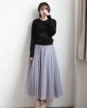  2022 Autumn Winter Vintage Tulle Skirt Women Elastic High Waist Mesh S