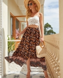 2022 summer floral long skirts women high waist pleated skirt casual e