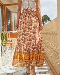 2022 summer floral long skirts women high waist pleated skirt casual e