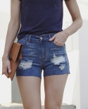 2022 women hole denim shorts fashion casual simple summer  solid color