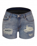 2022 women hole denim shorts fashion casual simple summer  solid color