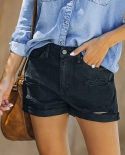 womens denim shorts summer lady clothing crimping high waist jeans sh