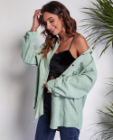  2022 New Spring Green Woman Corduroy Jacket Solid Shirt Single Breaste