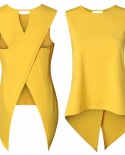 Summer  Women Camis Fashion Casual Back Cross Irregular Solid Color Sl