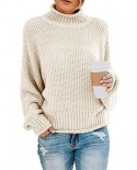  Turtleneck Women Knitted Sweater Oversize Rolled Edges Pullover Knitwe