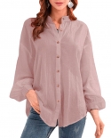  Women Blouse Long Sleeve Office Lady Breathable Cotton Flax Female Clo