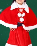  Christmas Cape Bow Flannel Plush Balls Adult Kids Turn Down Collar Fin