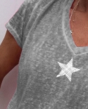  Summer T Shirt Women Five Pointed Star Solid Color Short Sleeve Tee Sh