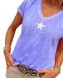  Summer T Shirt Women Five Pointed Star Solid Color Short Sleeve Tee Sh