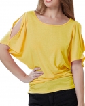  Summer Women T Shirt Oversized Solid Color Bat Sleeves Tshirt Off Shou