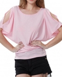  Summer Women T Shirt Oversized Solid Color Bat Sleeves Tshirt Off Shou