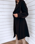 يمزج الصوف معطف طويل للمرأة كبيرة الحجم بلون الخصر حزام الخريف فوز