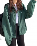  Oversize Women Sports Coat Solid Color Sweatshirt Harajuku Zipper Turn