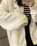  Oversize Women Sports Coat Solid Color Sweatshirt Harajuku Zipper Turn