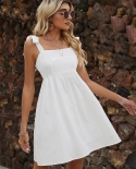  Liti White Tie Shoulder Flared Hem Dress Summer Spaghetti Straps Dress