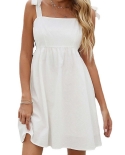  Liti White Tie Shoulder Flared Hem Dress Summer Spaghetti Straps Dress