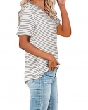  Casual Loose T Shirt Fashion Short Sleeve Stripes Top Women O Neck Poc