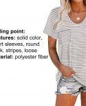 Casual Loose T Shirt Fashion Short Sleeve Stripes Top Women O Neck Poc