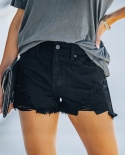 high waist jeans shorts fringe frayed ripped casual hot shorts with po