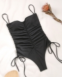  2022 Hollow Out Swimwear Women Bandage One Piece Swimsuit Female Black