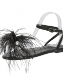  2022 Fashion New Feather Decor Women Sandals Flat Shoes Ladies Summer 