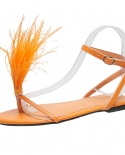  2022 Fashion New Feather Decor Women Sandals Flat Shoes Ladies Summer 