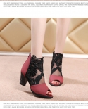  2022 Fashion Summer Sandals  Lace Hollow Mesh Fish Mouth Shoe Women Ch