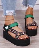  Round Toe Open Toe Sandals Womens Mixed Color Platform Shoes Buckle S