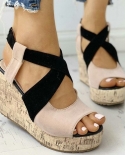  2022 New Summer Womens Sandals Open Toe Wedge Shoes Platform Buckle H