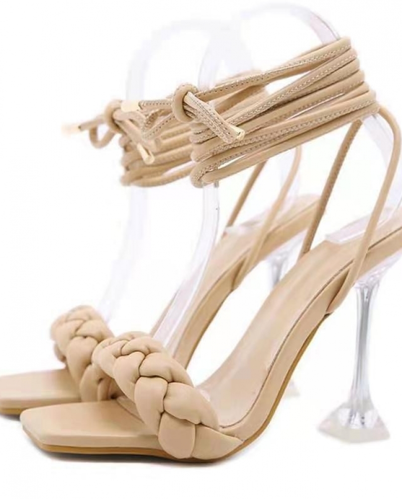  2022 New Summer Fashion Design Weave Woman Sandals  Thin Heels Cross T