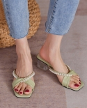  2022 New Women Sandals Summer Slippers High Heels Fashion Square Head 