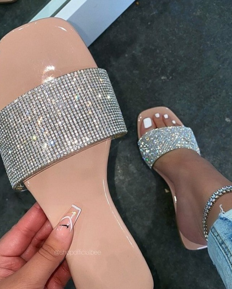  Summer Sandals Women Flip Flops Rhinestone Flat Sandals Ladies Slipper