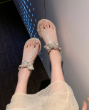  Womens Sandals 2022 Summer New Bow Bling Open Pinch Toe Flat Women Be